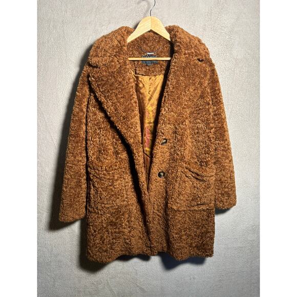 Bernardo Womens Longline Faux Fur Teddy Coat Camel Size Medium - Picture 3 of 7